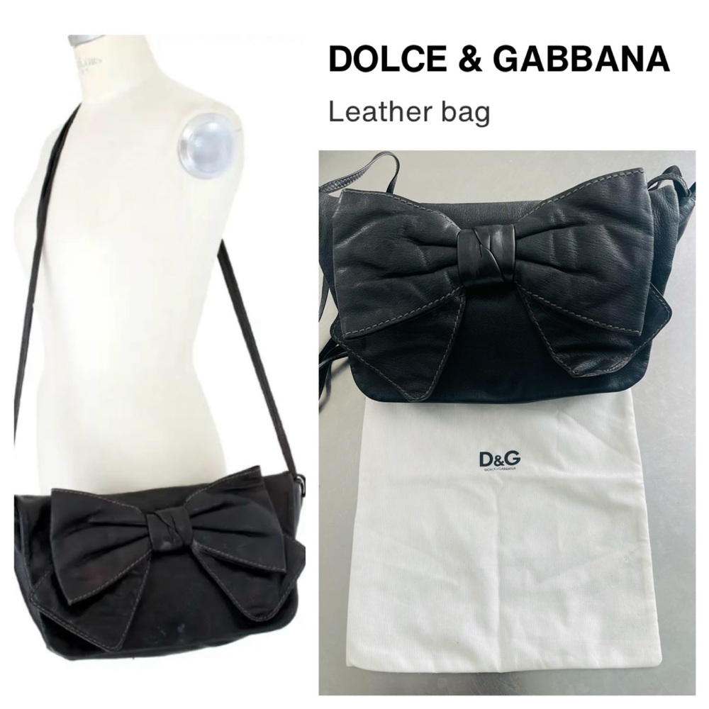 DOLCE & GABBANA D&G Maika Black Leather Bow Bag & Dust Bag - Y2K / Vintage